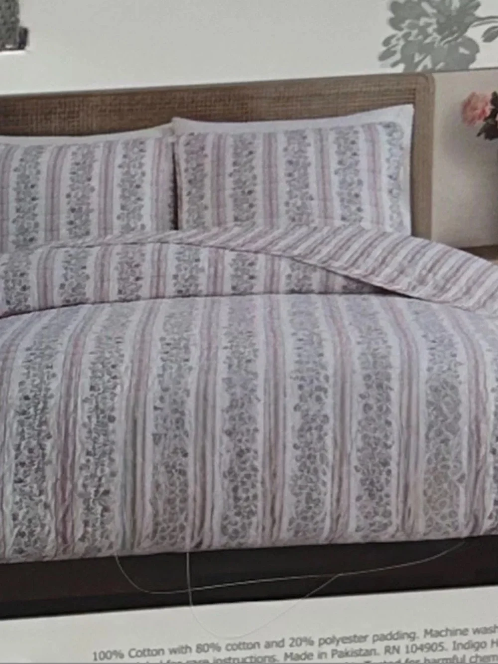 Shabby Chic King Cotton Reversible Floral Mauve Pink & White Quilt Set 106”x92”